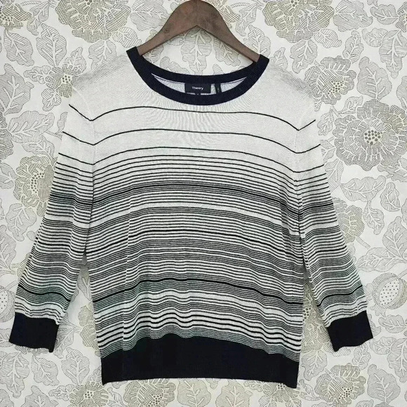 Theory Linen Blend Sweater Women's S Crewneck Striped 3397 - Picture 1 of 8